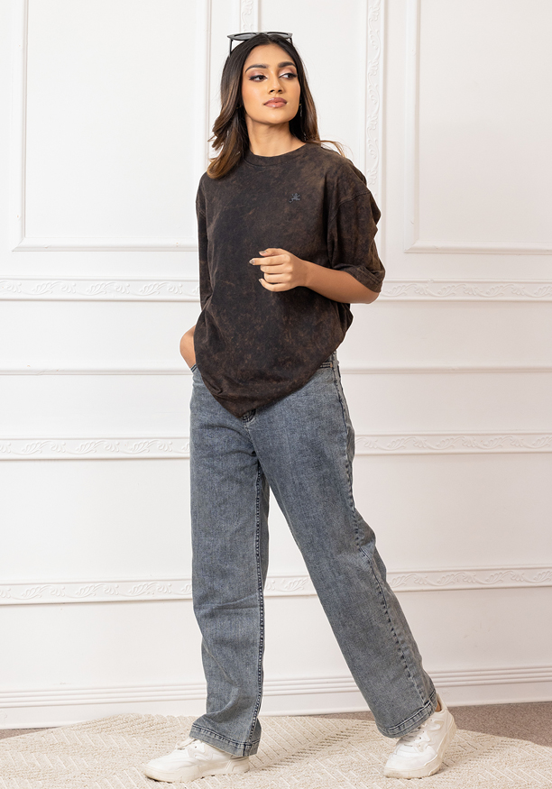 BROWN JADE ACID WASH BAGGY TEE